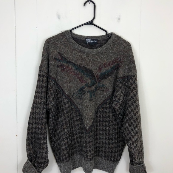 Vintage Mohair Wool Houndstooth Bird Crewneck Sz M - Picture 3 of 12